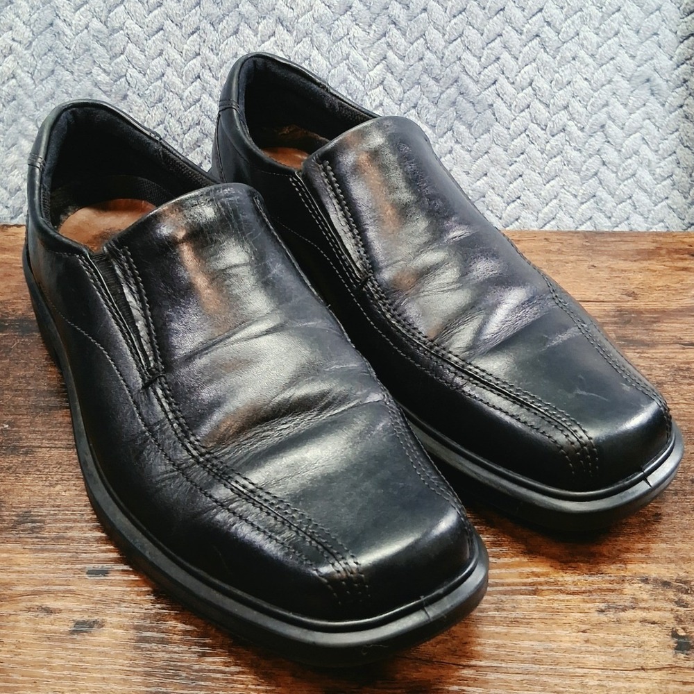 ECCO Mens Black Leather Bicycle Toe Slip On Loafers Dress Shoes Size 45